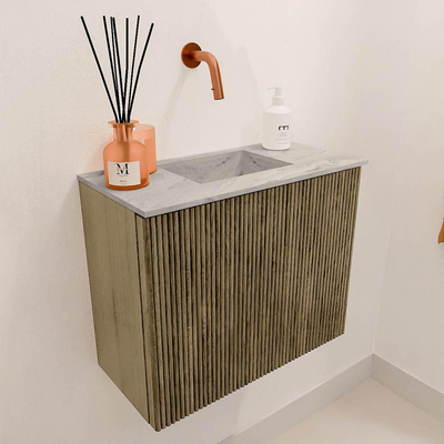 Mondiaz JOYA-DLUX Meuble de salle de bains - 50cm - couleur Dusk - Lavabo FAYE position Milieu Sans trou de robinet couleur Glace