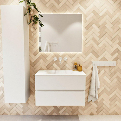 MONDIAZ VICA 80cm badmeubel onderkast Talc 2 lades. Wastafel CLOUD midden zonder kraangat, kleur Talc.