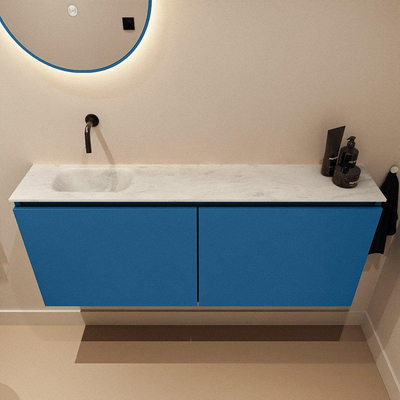 MONDIAZ TURE-DLUX meuble WC 120 cm Jeans. Lavabo EDEN Opalo position gauche. Sans trou de robinet.