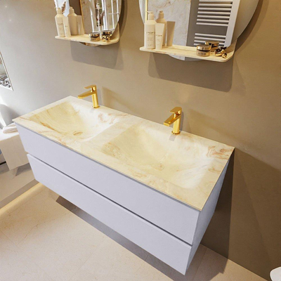 MONDIAZ VICA-DLUX Ensemble meuble de salle de bains - 120cm - meuble bas cale - 2 tiroirs - lavabo encastré cloud double - 2 trous de robinet - version haute 60cm - frape
