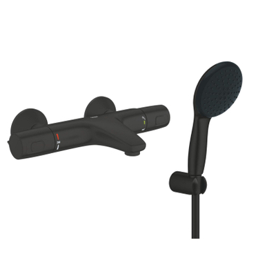 GROHE Precision Trend QuickFix Robinet de baignoire - thermostatique - avec ensemble de douchette à main - entraxe 15 cm - black mat (noir)
