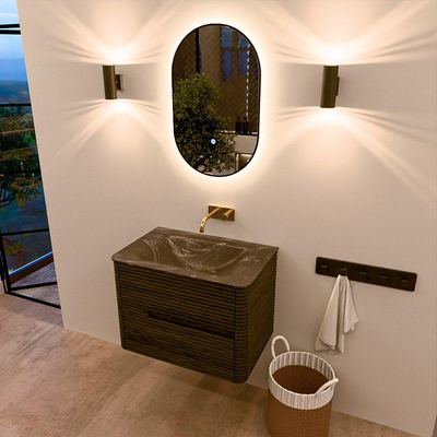 Mondiaz CIRO-DLUX Meuble de salle de bains - 70x45x50cm - lavabo solid surface Lava - 1 vasque centrale - sans trous de robinet - 2 tiroirs - Shadow