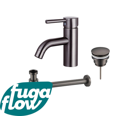 FugaFlow Eccelente Sobrado Badkamer Wastafelkraanset - lage wastafelkraan - klikwaste plug - design sifon - PVD Gepolijst Gunmetal