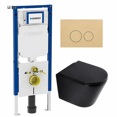 QeramiQ Dely Toiletset - 36.3x51.7cm - diepspoel - rimless - Geberit UP720 inbouwreservoir - softclose toilet zitting - 35mm - bedieningsplaat beige - ronde knoppen - mat zwart