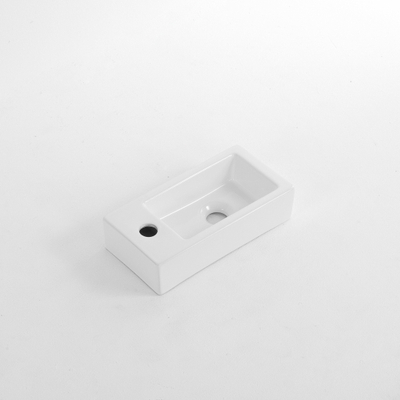 QeramiQ Dely Lavabo pour WC - 38x18,5x9cm - céramique - trou de robinet gauche - Blanc brillant