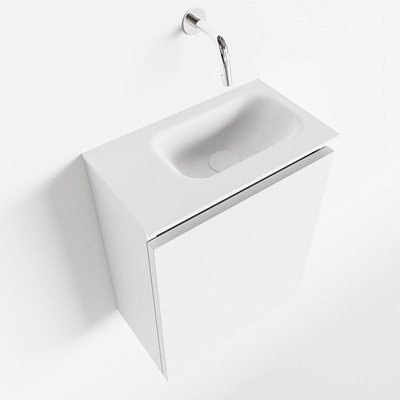 MONDIAZ TURE Toiletmeubel 40x23x50cm met 0 kraangaten 1 deuren talc mat Wastafel Eden rechts Solid Surface Wit