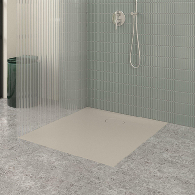 Villeroy & Boch Ecora douchebak - 100x90x3.5cm - afvoer korte zijde - almond (beige)