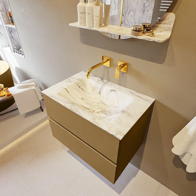 Mondiaz VICA-DLUX ensemble de meuble de salle de bain - 70cm - meuble sous-vasque oro - 2 tiroirs - lavabo encastré cloud milieu - sans trous de robinet - version haute de 60cm - glace