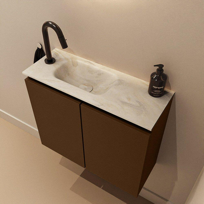 MONDIAZ TURE-DLUX Meuble toilette - 60cm - Rust - EDEN - vasque Ostra - position gauche - 1 trou de robinet