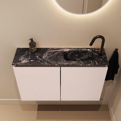 MONDIAZ TURE-DLUX Meuble WC 80 cm Rosee. Lavabo EDEN Lava position à droite. Avec 1 trou de robinet.