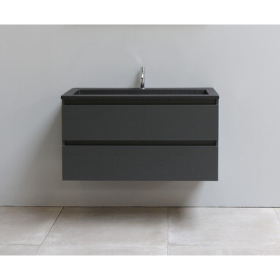 Basic Bella Meuble lavabo acrylique noir avec 1 trou de robinet 100x55x46cm Flat Pack Anthracite mat