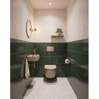 QeramiQ Dely Ensemble WC - réservoir encastré Qeramiq Flush - abattant slim - plaque de commande taupe en plastique - boutons ronds - beige