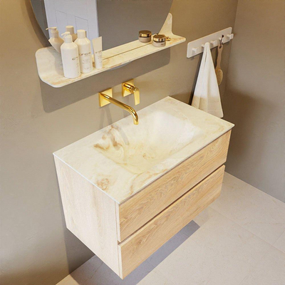 MONDIAZ VICA-DLUX Ensemble meuble de salle de bains - 80cm - sous-meuble chêne blanchi - 2 tiroirs - lavabo encastré cloud central - sans trous de robinet - version haute 60cm - frape
