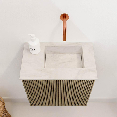 Mondiaz JOYA-DLUX 40cm toiletmeubel - kleur Dusk - Wastafel FAYE positie Rechts Zonder kraangat kleur Ostra.