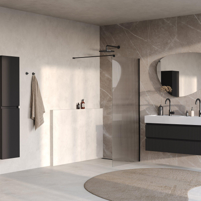 BRAUER Oblivion Paroi de douche à l'italienne - 100x200cm - verre clair strié - revêtement en verre - Noir Mat