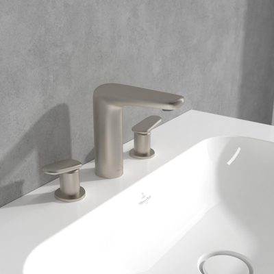 Villeroy & Boch Antao 3 gats wastafelmengkraan - met push open plug - Brushed Nickel (rvs)