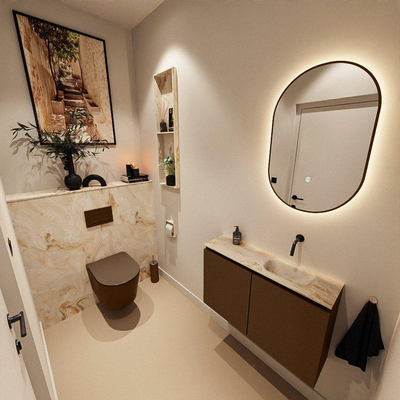 MONDIAZ TURE-DLUX 80cm toiletmeubel Rust. EDEN wastafel Frappe positie rechts. Zonder kraangat.