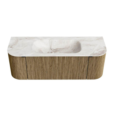 Mondiaz KURVE-DLUX Badkamermeubelset - 130x46x40cm - 1 lade - 2 deuren - wastafel solid surface - midden - 1 kraangat - Dusk