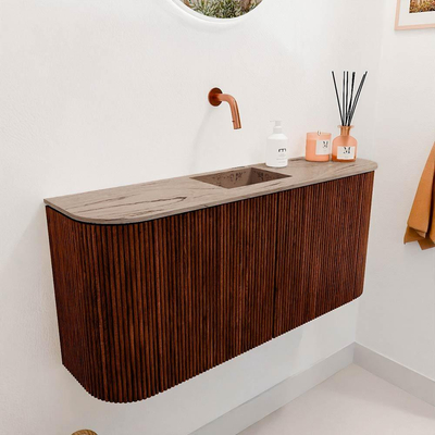 Mondiaz JOYA-DLUX 93.2cm toiletmeubel - ronding links en rechts kleur Ruby - Wastafel FAYE positie Midden Zonder kraangat kleur Arena.