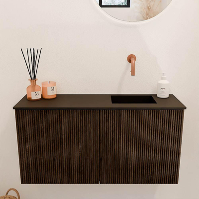 Mondiaz JOYA 80cm meuble de salle de bains - couleur Walnut - Vasque FAYE position Droite Sans trou de robinet couleur Urban
