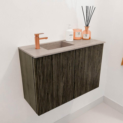 Mondiaz JOYA-DLUX 60cm meuble de toilette - couleur Shadow - Lavabo FAYE position Gauche 1 trou de robinet couleur Saba.