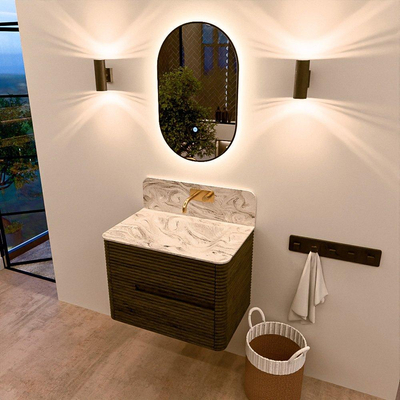 Mondiaz CIRO-DLUX Badkamermeubelset - 70x45x50cm - Solid surface wastafel Glace - 1 wasbak Midden - zonder kraangaten - 2 lades - Shadow
