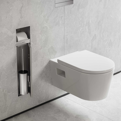Hansgrohe XtraStoris Rock Porte-brosse WC - porte-rouleau - porte carrelable - brushed stainless steel