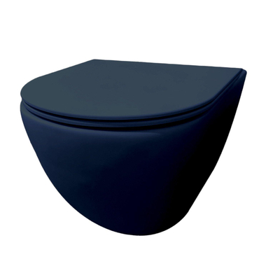 Best Design morrano-49-zonder-spoelrand wandcloset blinde bevestiging incl. zitting mat-donkerblauw donkerblauw mat
