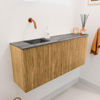 Mondiaz JOYA-DLUX Meuble de salle de bains 101.6cm - arrondi droit couleur Chêne - Vasque FAYE position Gauche Sans trou de robinet couleur Sombra