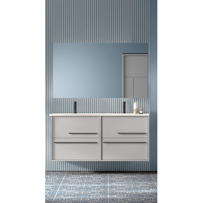 Saniclass Prime Essential Meuble de salle de bain - 120x55x46cm - 2 vasques rectangulaires blanc - 2 trous de robinet - 4 tiroirs - miroir rectangulaire - mat greige (gris)