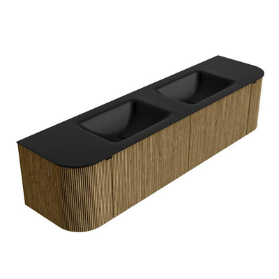 Ensemble de meuble salle de bain Mondiaz KURVE - 180x46x40cm - 2 tiroirs - 2 portes - lavabo en solid surface - double - sans trou de robinet - Dusk