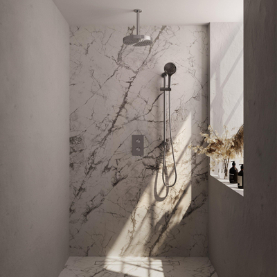 BRAUER Stripe Thermostatische Inbouw Regendouche - 3-weg - rechthoekig - SET 24 - 25cm douchekop - plafondarm - 3-standen handdouche - doucheslang - geïntegreerde glijstang - RVS-kleurig geborsteld PVD