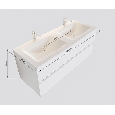 Mondiaz VICA ensemble de meuble de salle de bain - 120cm - meuble sous lavabo talc 2 tiroirs - lavabo denia double - 2 trous de robinet - version XL 60cm de haut