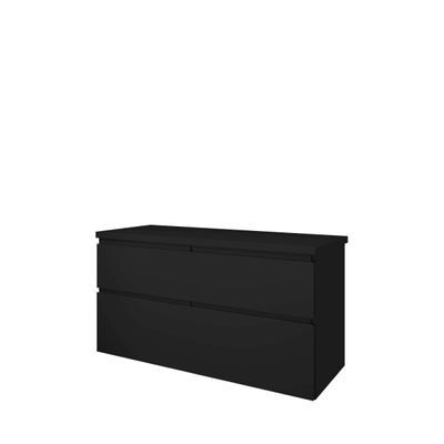 Proline Top badkamermeubelset - 120x46x63.2cm - wastafelblad - 4 laden - a symmetrisch - MDF lak zwart mat (scheur in lade en lak schade) OUTLETSTORE
