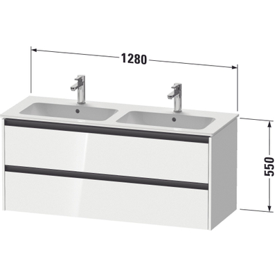 Duravit Ketho 2 meuble bas pour lavabo avec 2 tiroirs pour double vasque 128x48x55cm avec poignées chêne anthracite noir mat