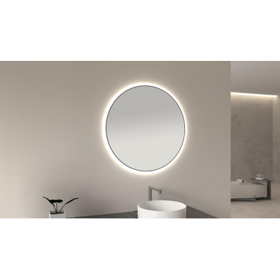 Wiesbaden Novi miroir rond avec LED, dimmable 100 cm mat noir
