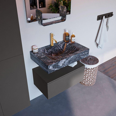 Mondiaz ALAN-DLUX Ensemble de meuble - 70cm - meuble Dark grey mat - 1 tiroir - Lavabo Cloud Lava suspendu - vasque Centre - 1 trou de robinet