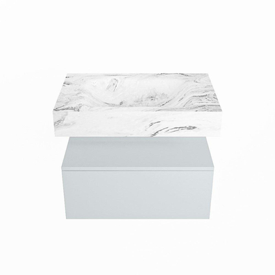 Mondiaz ALAN-DLUX Ensemble de meuble - 70cm - meuble Clay mat - 1 tiroir - Lavabo Cloud Glace suspendu - vasque Centre - 1 trou de robinet