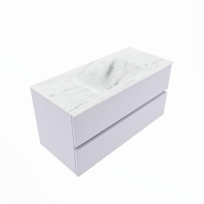 Mondiaz VICA-DLUX ensemble de meuble de salle de bain - 100cm - meuble sous-vasque cale - 2 tiroirs - lavabo encastré cloud milieu - sans trous de robinet - version haute de 60cm - opalo