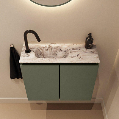 MONDIAZ TURE-DLUX Meuble WC 60cm Army. Lavabo EDEN Glace position gauche. Avec 1 trou de robinet.