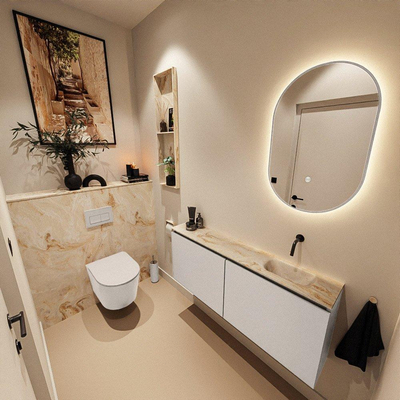 MONDIAZ TURE-DLUX Meuble toilette - 120cm - Linen - EDEN - vasque Frappe - position droite - sans trou de robinet