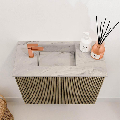 Mondiaz JOYA-DLUX 50cm meuble de salle de bains - couleur Dusk - Vasque FAYE position Gauche 1 trou de robinet couleur Glace.