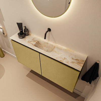 MONDIAZ TURE-DLUX Meuble toilette - 100cm - Oro - EDEN - vasque Frappe - position centrale - sans trou de robinet