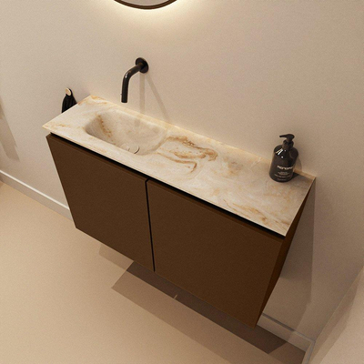 MONDIAZ TURE-DLUX 80cm meuble WC Rouille. EDEN vasque Frappe position gauche. Sans trou de robinet.