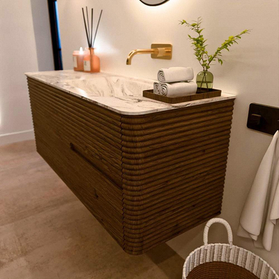 Mondiaz CIRO-DLUX Ensemble de meubles de salle de bains - 120x45x50cm - Plan vasque solid surface Glace - 1 lavabo à droite - sans trous de robinet - 2 tiroirs - Dusk