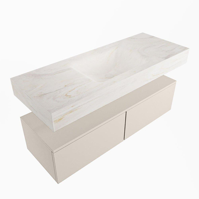 Mondiaz ALAN-DLUX Ensemble de meuble - 120cm - meuble Linen mat - 2 tiroirs - Lavabo Cloud Ostra suspendu - vasque Centre - 0 trous de robinet
