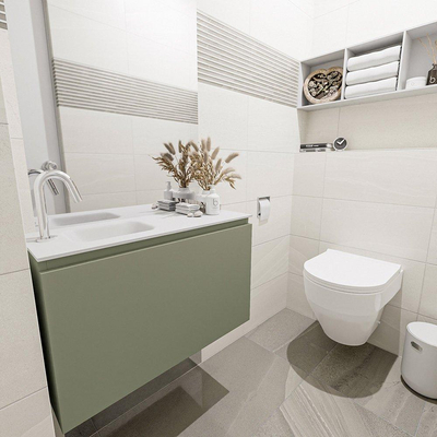 MONDIAZ OLAN Kit lave-mains - 80x30x40cm - 1 trou de robinet - 1 tiroir - army mat - lavabo à gauche - Solid Surface Blanc
