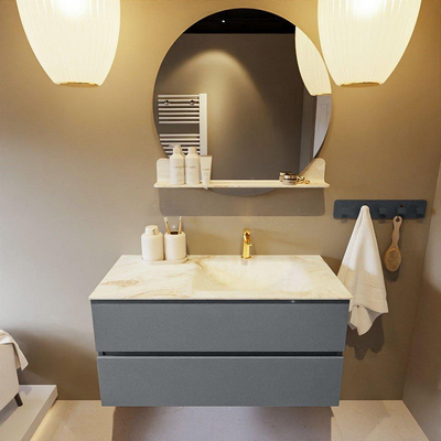 Mondiaz VICA-DLUX ensemble de meuble de salle de bain - 100cm - meuble sous-vasque plata - 2 tiroirs - lavabo encastré cloud droite - 1 trou de robinet - version haute de 60cm - frape