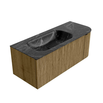 Mondiaz KURVE-DLUX Badkamermeubelset - 115x46x40cm - 1 lade - 1 deur - wastafel solid surface - links - 1 kraangat - Dusk