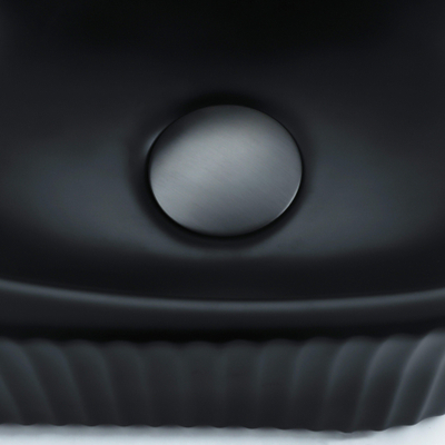 QeramiQ Fuente Ensemble de Lavabo - 40x21.5x12cm - strié - demi-rond - céramique - ensemble de robinet gunmetal - bouchon de vidange - siphon abaissé - noir mat